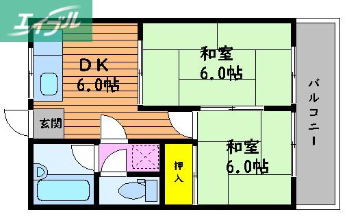 ハアラン矢坂(2DK/1階)の間取り写真
