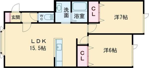 クレア花園(2LDK/2階)の間取り写真