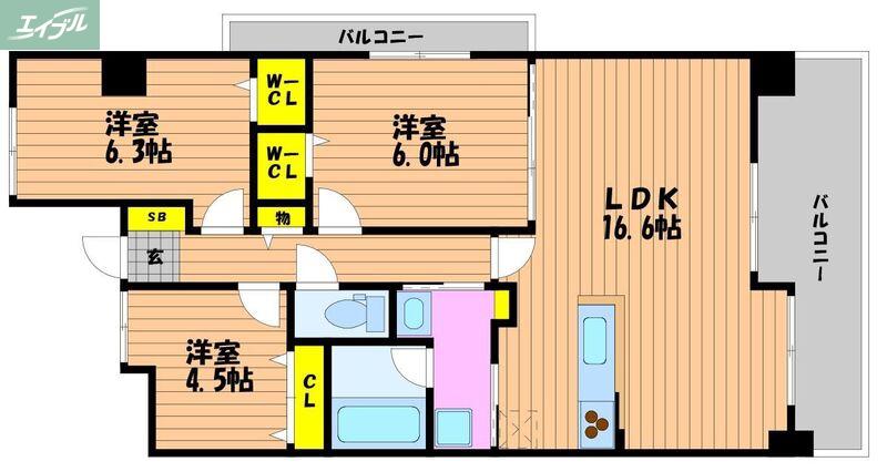 CRASSO IMA(3LDK/7階)の間取り写真