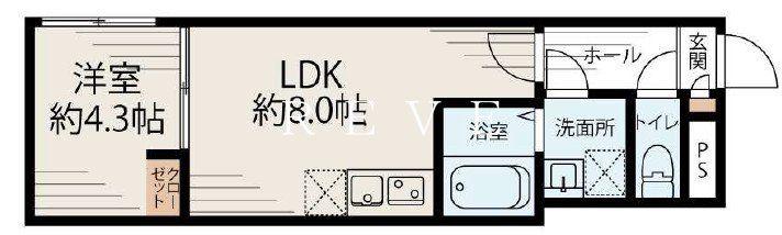 フラット富久町(1LDK/4階)の間取り写真