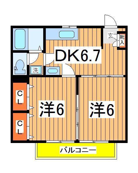 グランデーヂⅡ(2DK/2階)の間取り写真