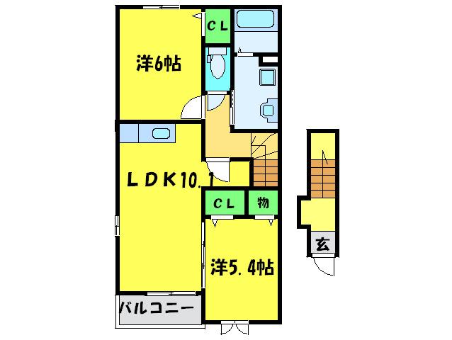 フォルテ・辻之(2LDK/2階)の間取り写真