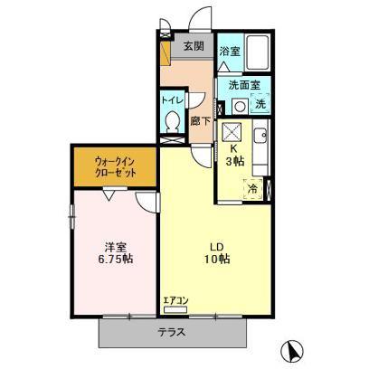 オークヒル(1LDK/1階)の間取り写真