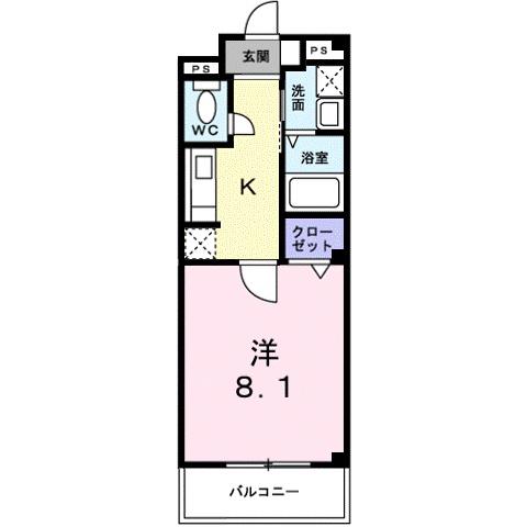 カルムアビタシオン大将軍II(1K/2階)の間取り写真