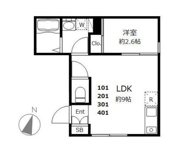 CUBE ASAKUSA(1LDK/4階)の間取り写真