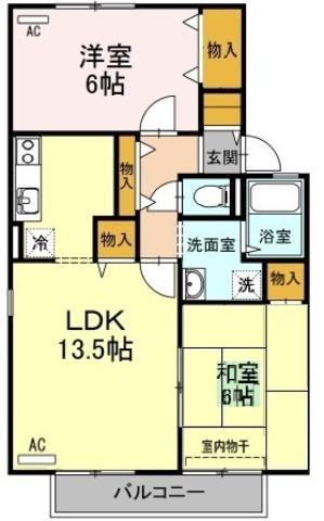 ハイカムール田中 C棟(2LDK/2階)の間取り写真