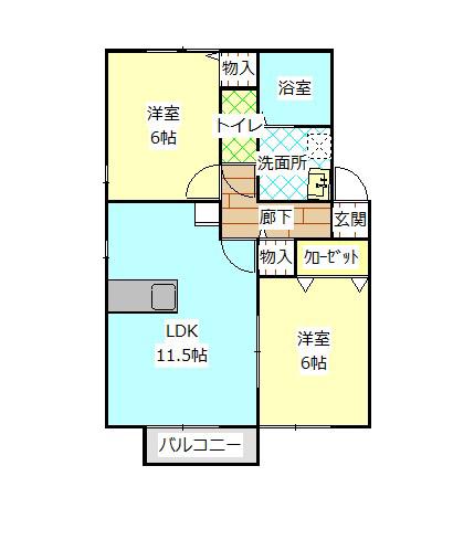 エスペランサ(2LDK/1階)の間取り写真