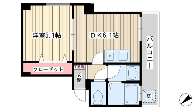 ヤマトビル(1DK/4階)の間取り写真