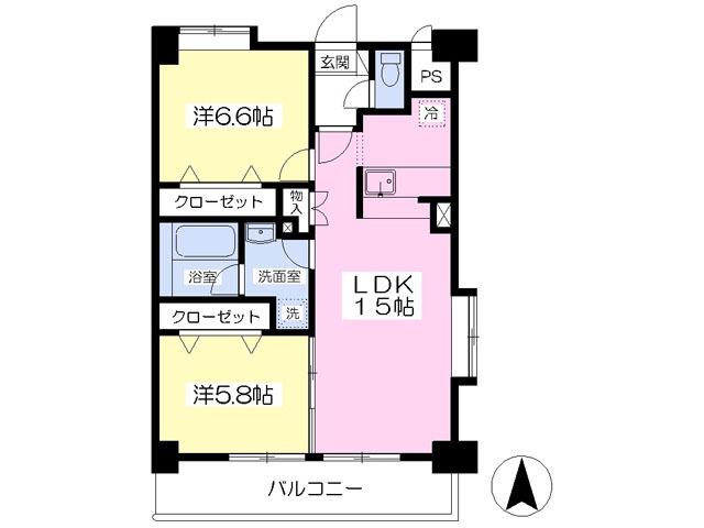 ル・クラージュ(2LDK/5階)の間取り写真