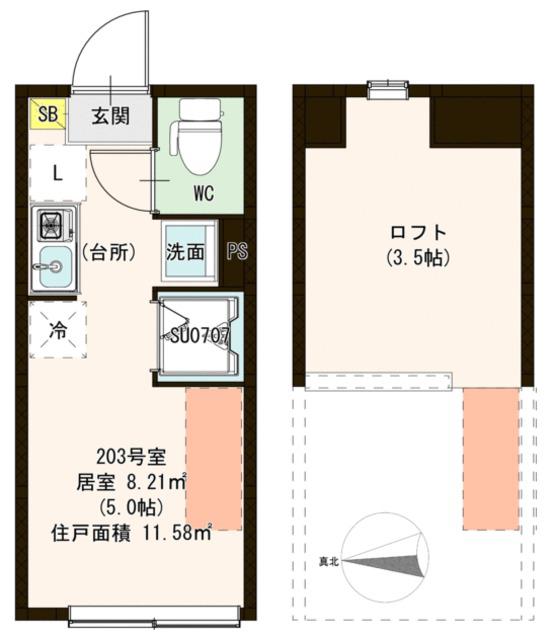 PERE NOEL鷺ノ宮(ワンルーム/2階)の間取り写真