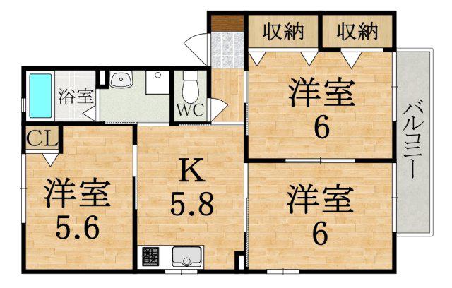ライン大和D(3K/2階)の間取り写真
