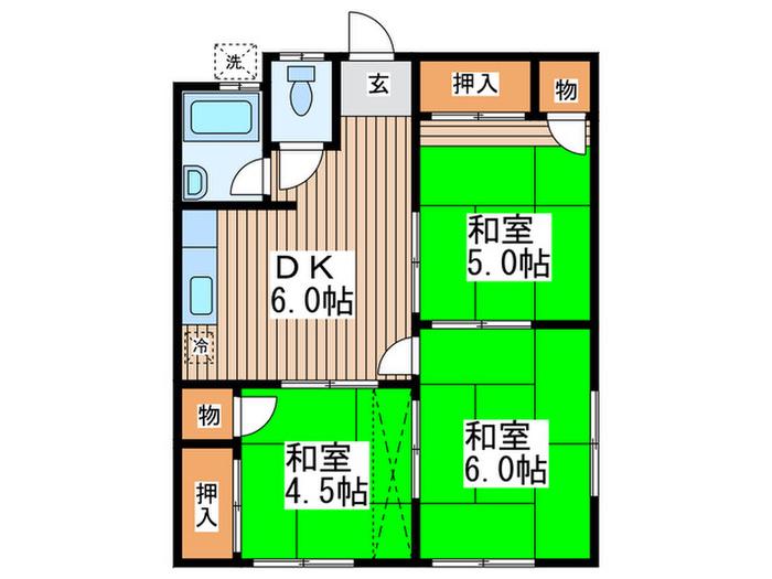 伊藤荘氷川(3DK/1階)の間取り写真