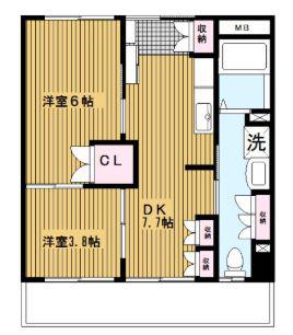 ベルジュ横濱本郷台(2DK/4階)の間取り写真