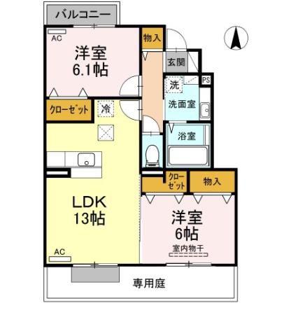 サンハイムK B棟(2LDK/1階)の間取り写真