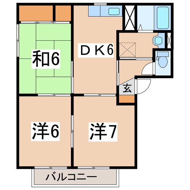 バリュージュハヤカワ A(3DK/2階)の間取り写真