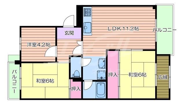 レジデンス吉川3号棟(3LDK/4階)の間取り写真