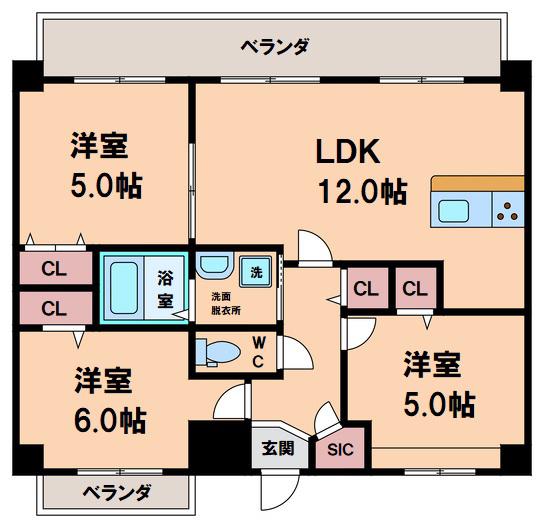 ZIOVIII清水丘(3LDK/8階)の間取り写真