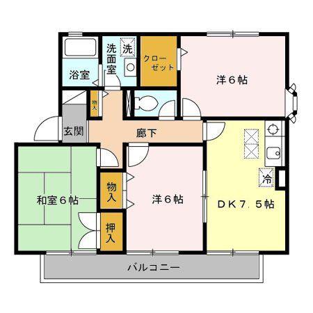 フォレストヒルズ(3DK/1階)の間取り写真