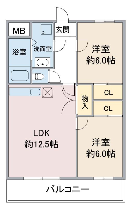 レージュ長久手(2LDK/1階)の間取り写真