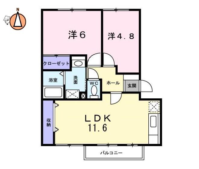 グランディール矢三B(2LDK/1階)の間取り写真