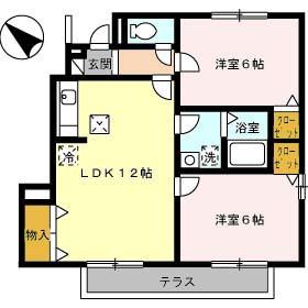 グランソレーユC棟(2LDK/1階)の間取り写真
