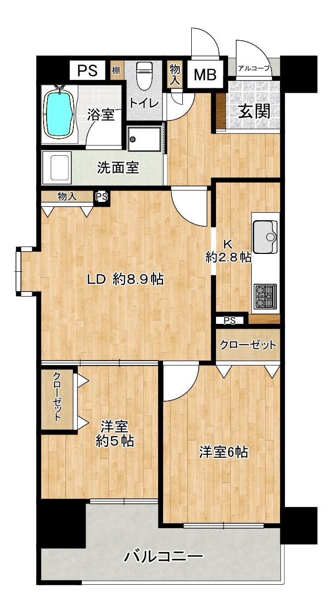 ロイヤル谷町(2LDK/11階)の間取り写真