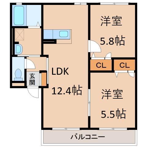 リッチンコートI(2LDK/2階)の間取り写真
