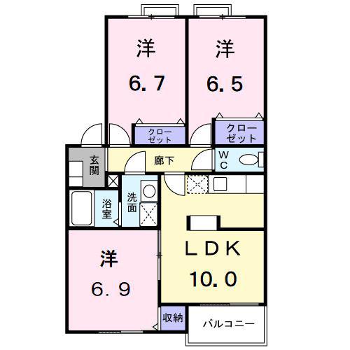 エステートワタリ(3LDK/2階)の間取り写真