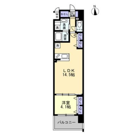 S-RESIDENCE瓦町駅ALO(1LDK/11階)の間取り写真