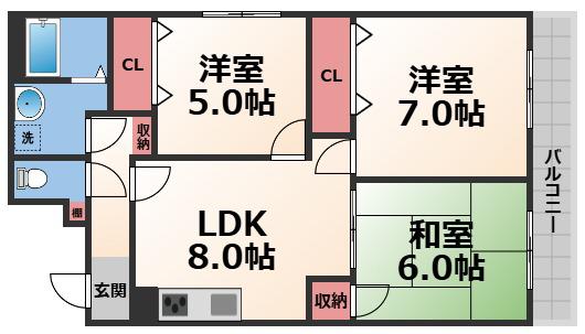 ニシシンヴィレッジA(3LDK/3階)の間取り写真