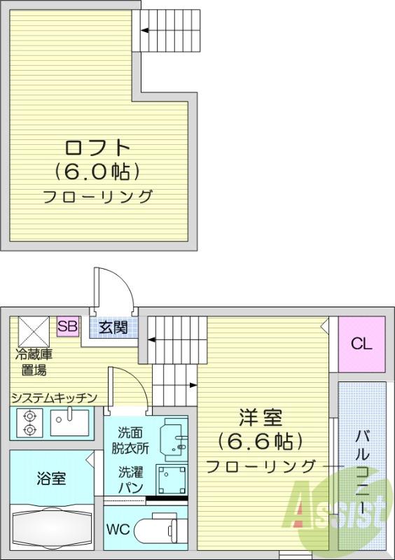 ハーモニーテラス東照宮Ⅲ(1K/2階)の間取り写真