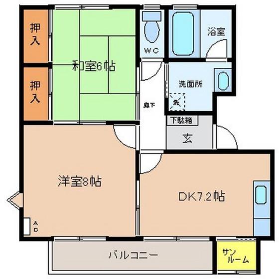 ポートサイド萩原(2DK/1階)の間取り写真