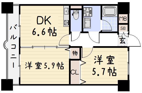 ニューシティアパートメンツ南小倉I(2DK/3階)の間取り写真