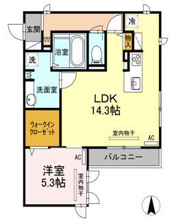 メルヴェーユ(1LDK/2階)の間取り写真