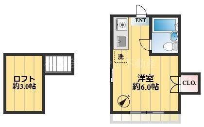 第6タキシマコーポ(ワンルーム/2階)の間取り写真