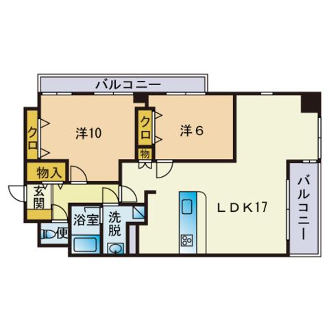 ファーネスト西新(2LDK/2階)の間取り写真