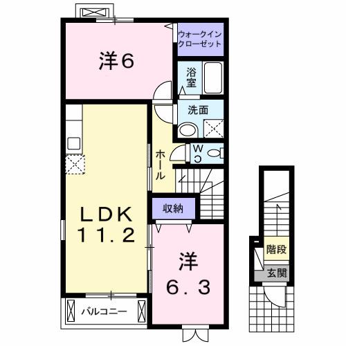 リバーサイドレジデンスA(2LDK/2階)の間取り写真