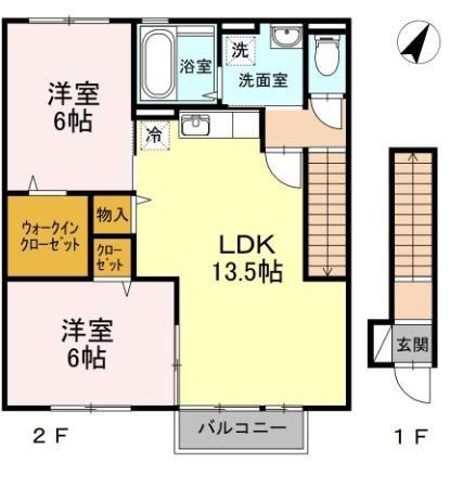 フォレスト B棟(2LDK/2階)の間取り写真