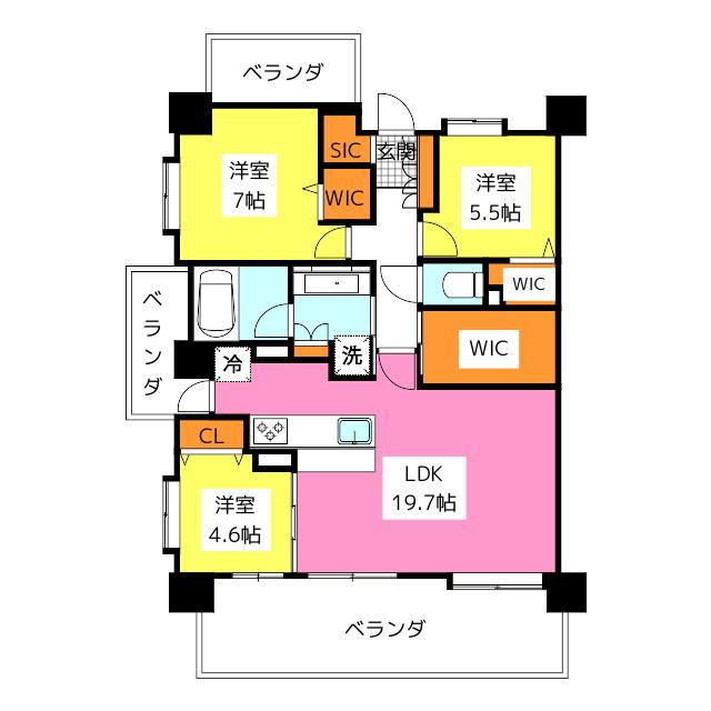 アクタス博多グランミライ(3SLDK/4階)の間取り写真