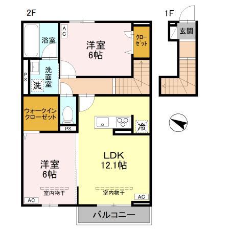 ハイムフリーデ A(2LDK/2階)の間取り写真