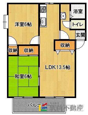 フラワーポテト正弥Ⅰ(2LDK/2階)の間取り写真
