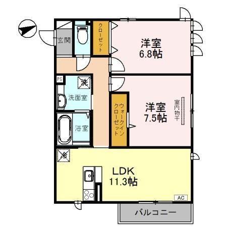 ヴェルデュール(2LDK/2階)の間取り写真