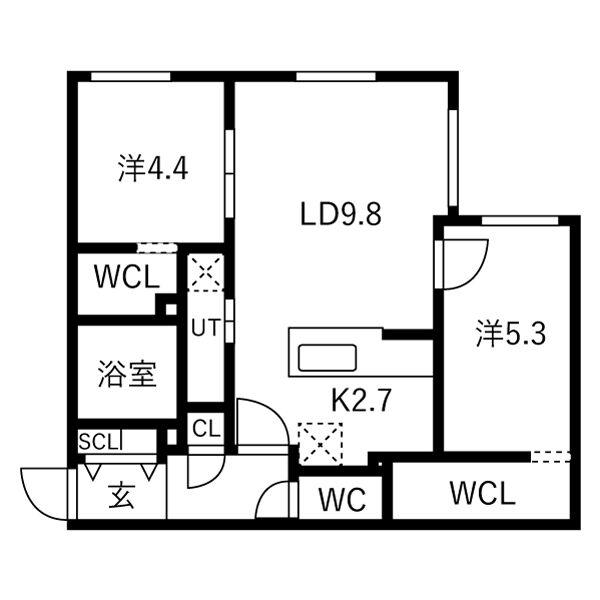 北8東8MS(2LDK/2階)の間取り写真