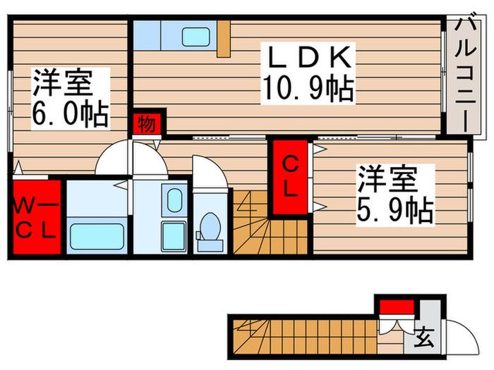 ジュピターII(2LDK/2階)の間取り写真
