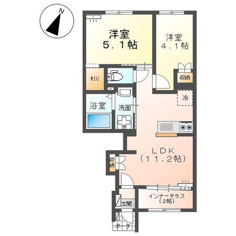 ヴルツェル成東II(2LDK/1階)の間取り写真