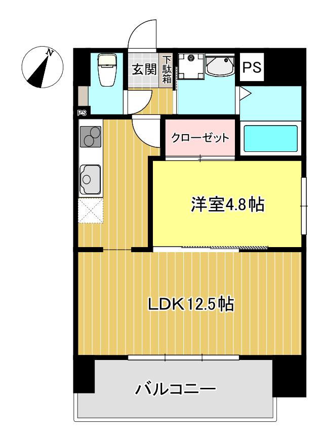 CALMA水前寺(1LDK/6階)の間取り写真