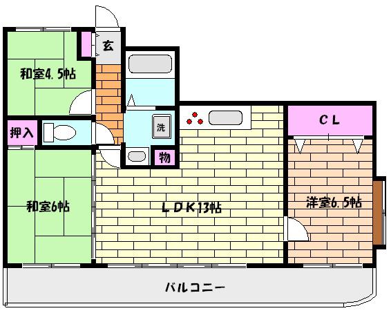 フェリース本庄(3LDK/4階)の間取り写真