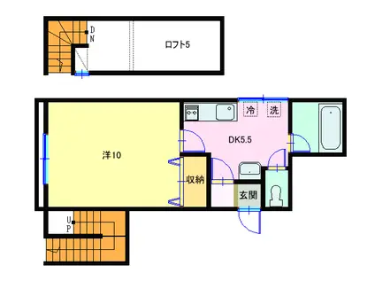 ラヴェンナ有楽町(1DK/2階)の間取り写真