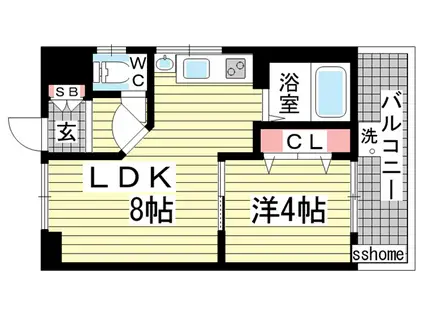 マンション甲陽(1LDK/4階)の間取り写真