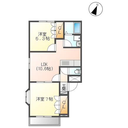 グランブルー2番館(2LDK/2階)の間取り写真